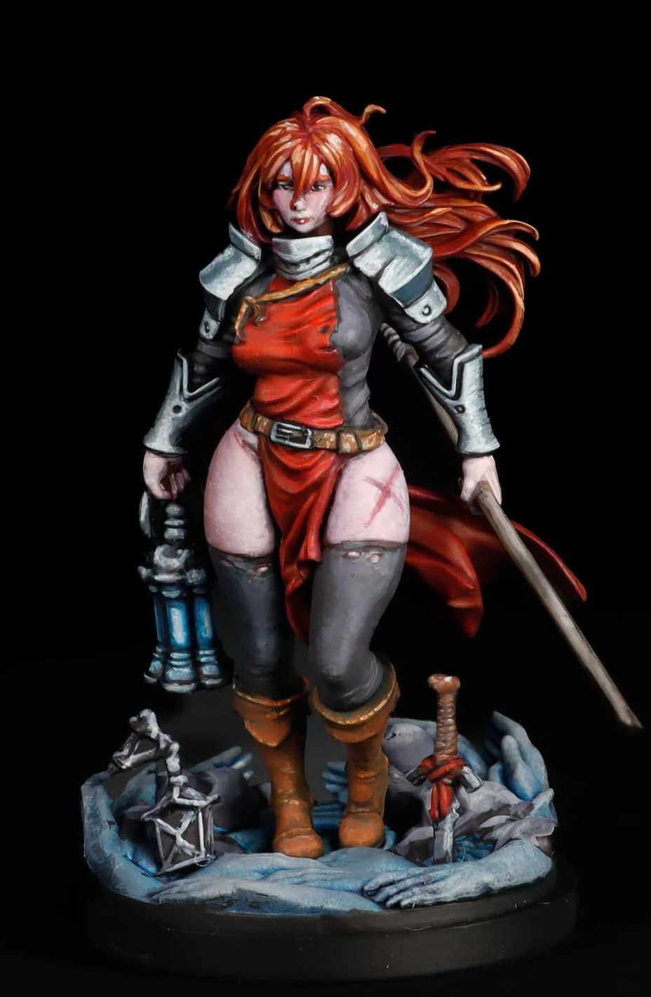 Painted Kingdom Death Screaming God Pinup bust, rare limited edition with detailed skin tones, blonde hair, horns, and leather armor